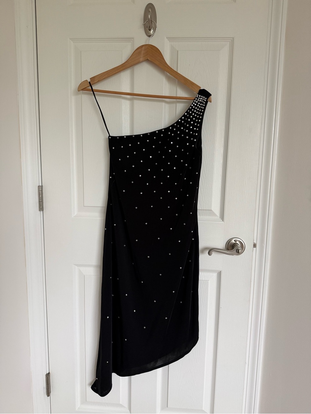 Vintage Cache Black One-Shoulder Dress W/Rhinestones Size 8